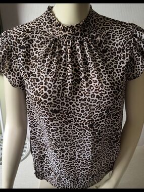 Leopard Print Mock Neck Women’s Blouse - Brown/Black